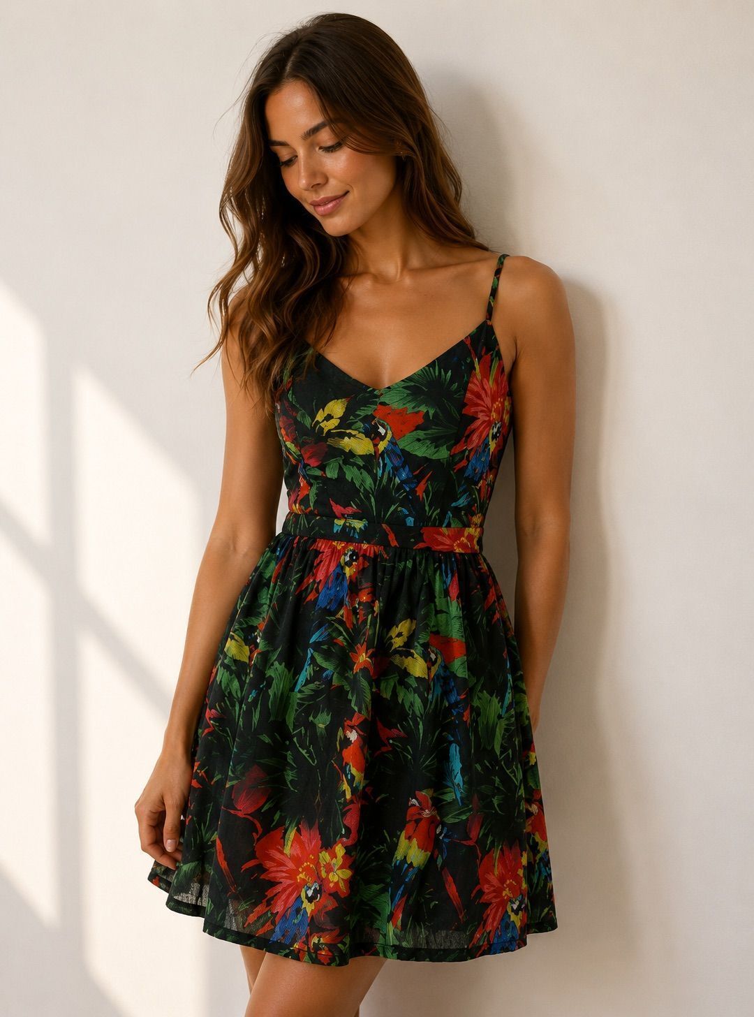 Love Moschino Tropical Parrot Fit & Flare Dress