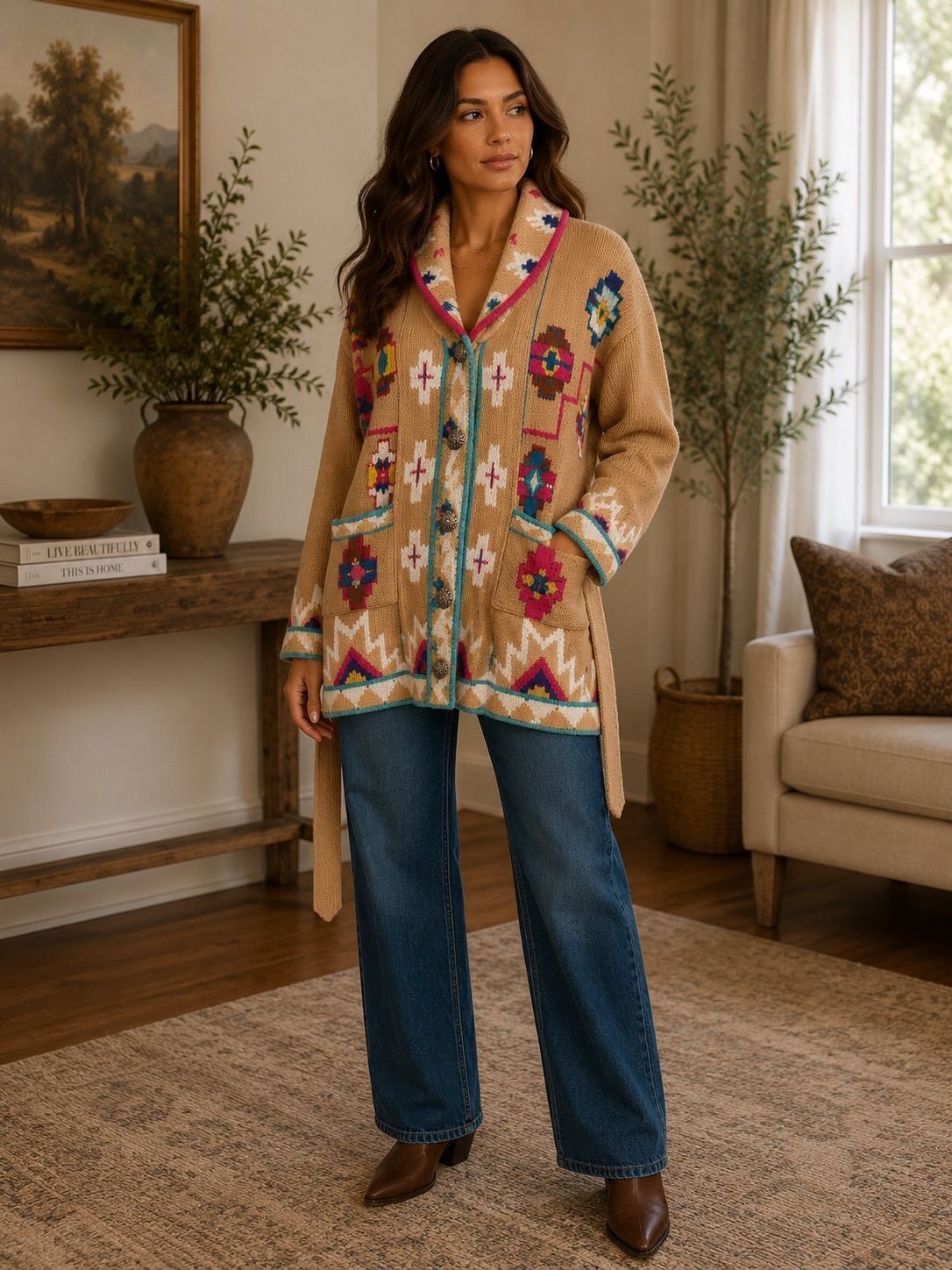 Storybook Vintage Southwestern Knit Top & Cardigan Set